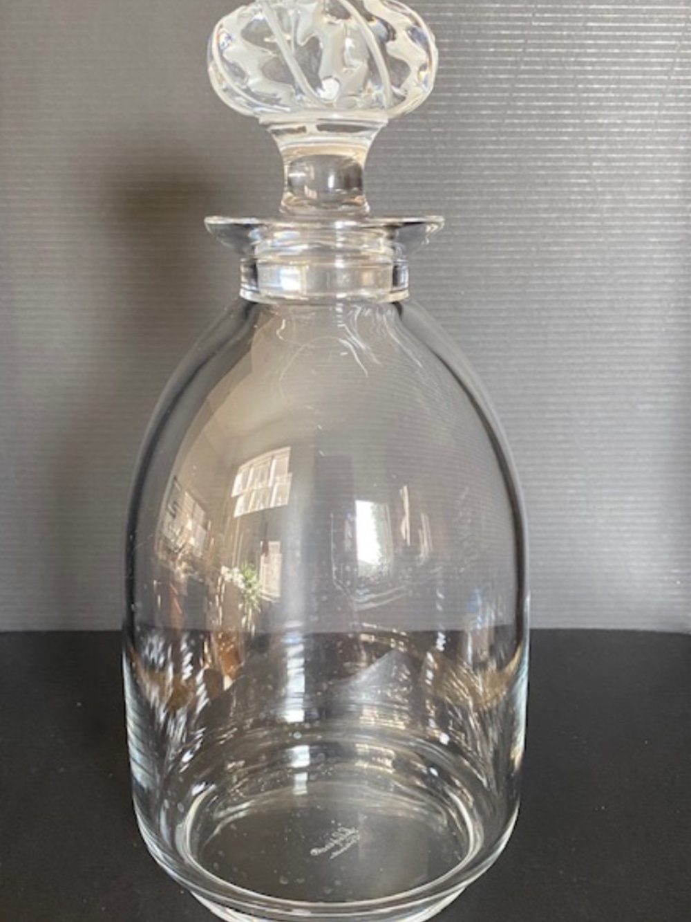 Lalique France Saint Hubert Crystal Decanter Oak Leaf Stopper Signed 9.25"H